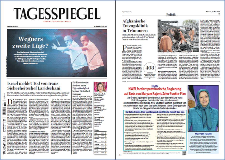 Zehn-Punkte-Plan der Oppositionspolitikerin Maryam Rajavi im Berliner Tagesspiegel